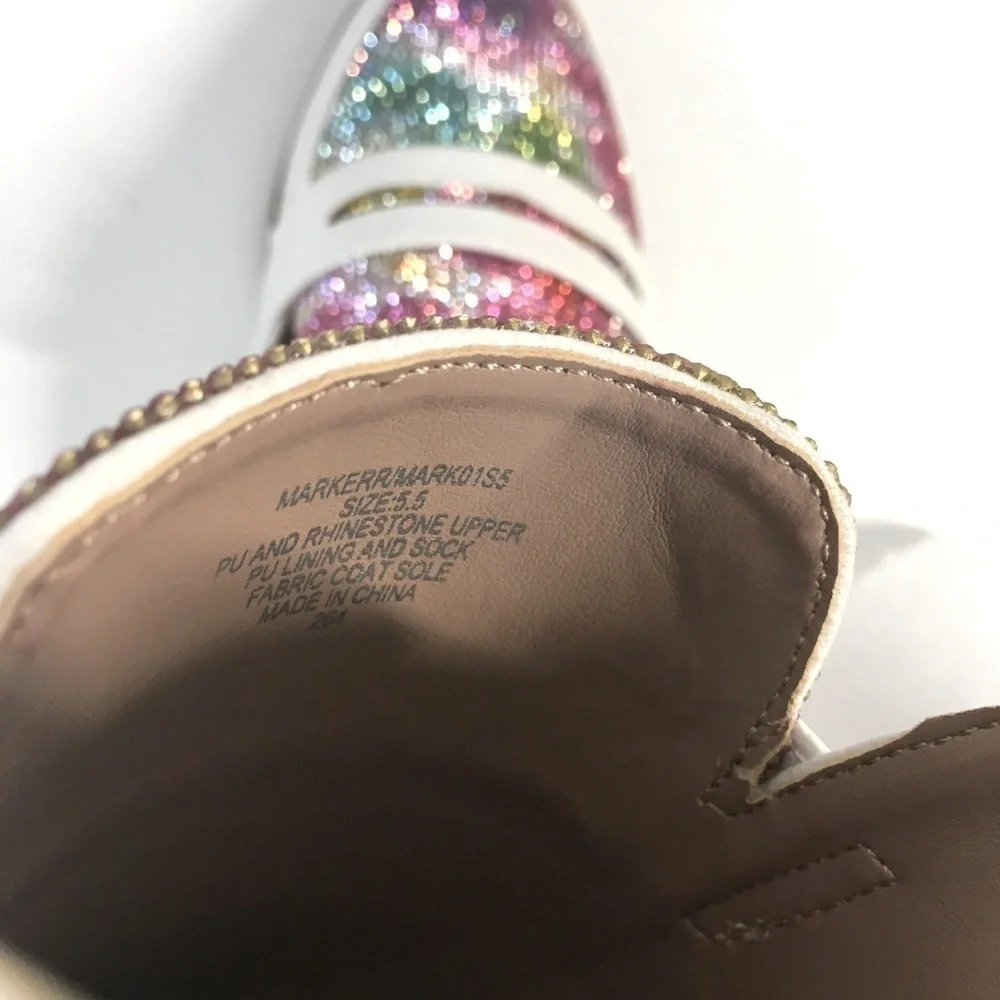 NEW Betsy Johnson Rainbow Rhinestone white loafer mule